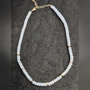 Elegant White Jade Beaded Necklace with Gold Accents